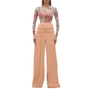 NWT Andrea Iyamah Linea Toffee Pleated Wide-Leg Pants Peplum Waist